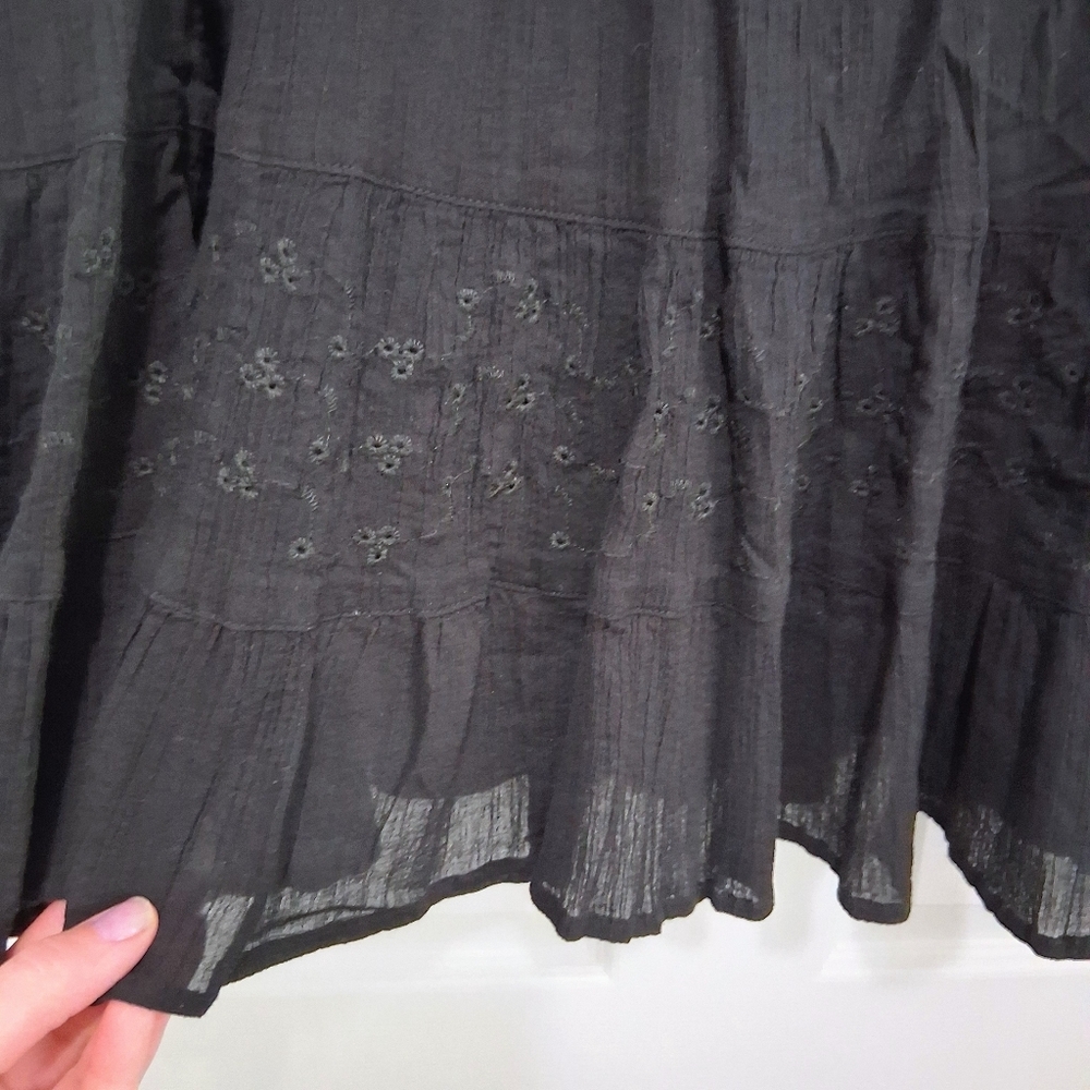 Vintage Style D&Co Black Maxi Skirt Eyelet Ruffle Broomstick Elastic Waist 2x - Picture 6 of 15
